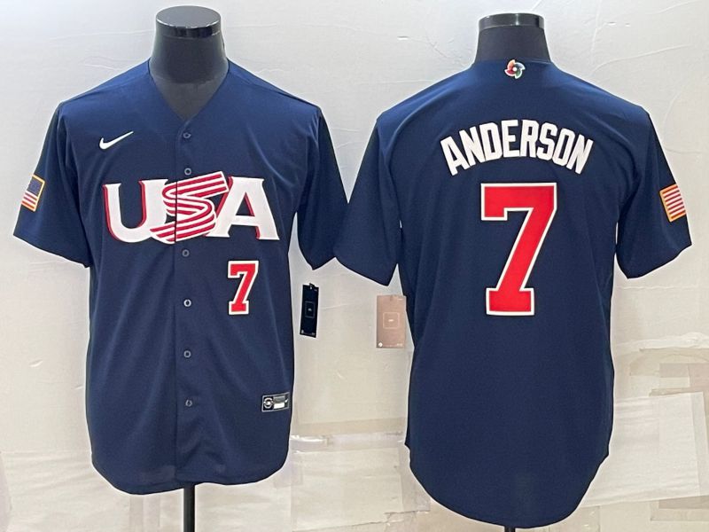 Men 2023 World Cub USA 7 Anderson Blue Nike MLB Jersey4